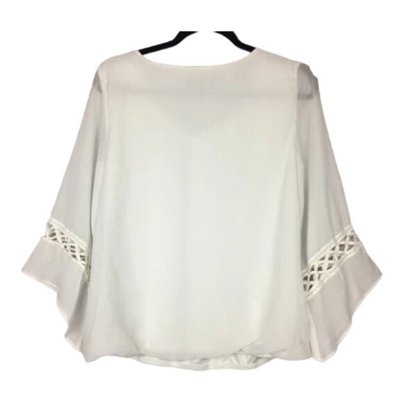 AGB White Sheer Boho Flowy Long Bell Sleeve Blouse Medium - Picture 4 of 8